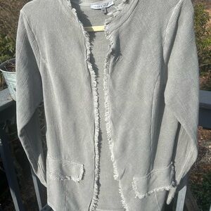 Tempo Paris Light Gray Fringed Open-Front Jacket medium